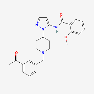 molecular formula C25H28N4O3 B5163708 N-{1-[1-(3-acetylbenzyl)-4-piperidinyl]-1H-pyrazol-5-yl}-2-methoxybenzamide 