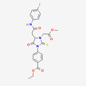 ethyl 4-[4-{2-[(4-iodophenyl)amino]-2-oxoethyl}-3-(2-methoxy-2-oxoethyl)-5-oxo-2-thioxo-1-imidazolidinyl]benzoate