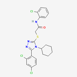 molecular formula C22H21Cl3N4OS B5164322 N-(2-chlorophenyl)-2-{[4-cyclohexyl-5-(2,4-dichlorophenyl)-4H-1,2,4-triazol-3-yl]thio}acetamide 