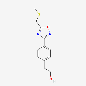 molecular formula C12H14N2O2S B5165383 2-(4-{5-[(methylthio)methyl]-1,2,4-oxadiazol-3-yl}phenyl)ethanol 