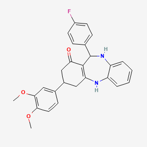 molecular formula C27H25FN2O3 B5165578 3-(3,4-dimethoxyphenyl)-11-(4-fluorophenyl)-2,3,4,5,10,11-hexahydro-1H-dibenzo[b,e][1,4]diazepin-1-one 