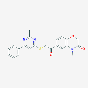 molecular formula C22H19N3O3S B5165775 4-methyl-6-{[(2-methyl-6-phenyl-4-pyrimidinyl)thio]acetyl}-2H-1,4-benzoxazin-3(4H)-one 