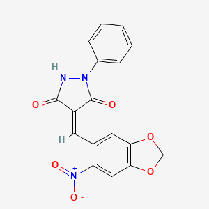 molecular formula C17H11N3O6 B5165794 4-[(6-nitro-1,3-benzodioxol-5-yl)methylene]-1-phenyl-3,5-pyrazolidinedione 