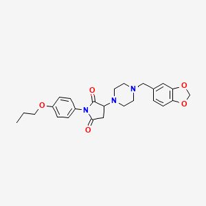 molecular formula C25H29N3O5 B5166291 3-[4-(1,3-benzodioxol-5-ylmethyl)-1-piperazinyl]-1-(4-propoxyphenyl)-2,5-pyrrolidinedione 