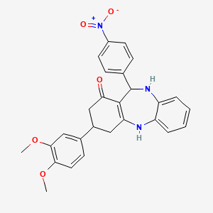 molecular formula C27H25N3O5 B5166387 3-(3,4-dimethoxyphenyl)-11-(4-nitrophenyl)-2,3,4,5,10,11-hexahydro-1H-dibenzo[b,e][1,4]diazepin-1-one 