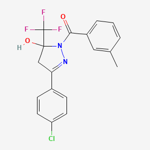 molecular formula C18H14ClF3N2O2 B5167318 3-(4-chlorophenyl)-1-(3-methylbenzoyl)-5-(trifluoromethyl)-4,5-dihydro-1H-pyrazol-5-ol 