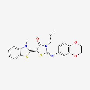 (5Z)-2-(2,3-dihydro-1,4-benzodioxin-6-ylimino)-5-(3-methyl-1,3-benzothiazol-2-ylidene)-3-prop-2-enyl-1,3-thiazolidin-4-one