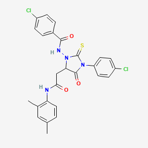 molecular formula C26H22Cl2N4O3S B5167700 4-chloro-N-[3-(4-chlorophenyl)-5-{2-[(2,4-dimethylphenyl)amino]-2-oxoethyl}-4-oxo-2-thioxoimidazolidin-1-yl]benzamide 