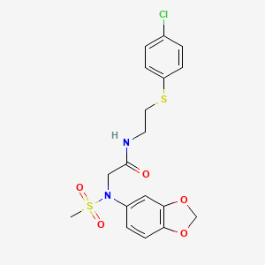 molecular formula C18H19ClN2O5S2 B5167865 N~2~-1,3-benzodioxol-5-yl-N~1~-{2-[(4-chlorophenyl)thio]ethyl}-N~2~-(methylsulfonyl)glycinamide 