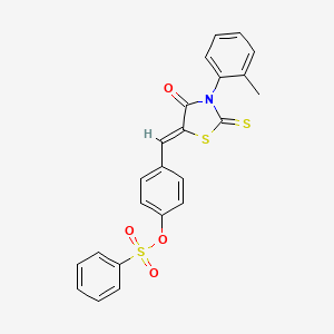 molecular formula C23H17NO4S3 B5168106 4-{[3-(2-methylphenyl)-4-oxo-2-thioxo-1,3-thiazolidin-5-ylidene]methyl}phenyl benzenesulfonate 