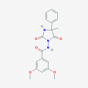 molecular formula C19H19N3O5 B516838 3,5-dimethoxy-N-(4-methyl-2,5-dioxo-4-phenylimidazolidin-1-yl)benzamide 