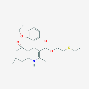 molecular formula C25H33NO4S B5168496 2-(ethylthio)ethyl 4-(2-ethoxyphenyl)-2,7,7-trimethyl-5-oxo-1,4,5,6,7,8-hexahydro-3-quinolinecarboxylate 