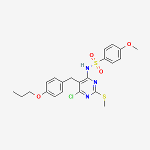 molecular formula C22H24ClN3O4S2 B5168540 N-[6-chloro-2-(methylthio)-5-(4-propoxybenzyl)-4-pyrimidinyl]-4-methoxybenzenesulfonamide 