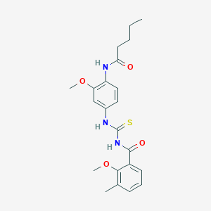 molecular formula C22H27N3O4S B5168780 2-methoxy-N-({[3-methoxy-4-(pentanoylamino)phenyl]amino}carbonothioyl)-3-methylbenzamide 