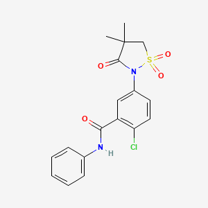 molecular formula C18H17ClN2O4S B5168897 2-chloro-5-(4,4-dimethyl-1,1-dioxido-3-oxo-2-isothiazolidinyl)-N-phenylbenzamide 