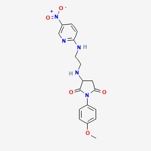 molecular formula C18H19N5O5 B5169195 1-(4-methoxyphenyl)-3-({2-[(5-nitro-2-pyridinyl)amino]ethyl}amino)-2,5-pyrrolidinedione 