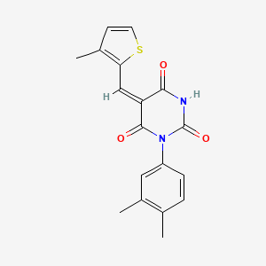 molecular formula C18H16N2O3S B5169325 1-(3,4-dimethylphenyl)-5-[(3-methyl-2-thienyl)methylene]-2,4,6(1H,3H,5H)-pyrimidinetrione 