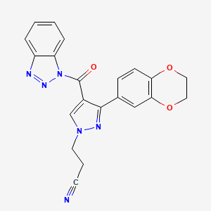 molecular formula C21H16N6O3 B5169409 3-[4-(1H-1,2,3-benzotriazol-1-ylcarbonyl)-3-(2,3-dihydro-1,4-benzodioxin-6-yl)-1H-pyrazol-1-yl]propanenitrile 