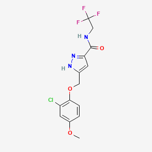 molecular formula C14H13ClF3N3O3 B5169497 5-[(2-chloro-4-methoxyphenoxy)methyl]-N-(2,2,2-trifluoroethyl)-1H-pyrazole-3-carboxamide 