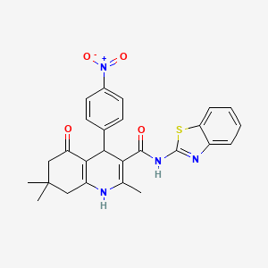 molecular formula C26H24N4O4S B5169675 N-1,3-benzothiazol-2-yl-2,7,7-trimethyl-4-(4-nitrophenyl)-5-oxo-1,4,5,6,7,8-hexahydro-3-quinolinecarboxamide 
