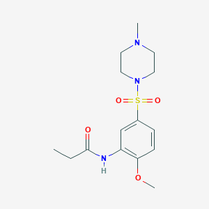 molecular formula C15H23N3O4S B5169677 N-{2-methoxy-5-[(4-methyl-1-piperazinyl)sulfonyl]phenyl}propanamide 