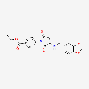 molecular formula C21H20N2O6 B5169847 ethyl 4-{3-[(1,3-benzodioxol-5-ylmethyl)amino]-2,5-dioxo-1-pyrrolidinyl}benzoate 