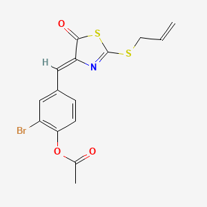 molecular formula C15H12BrNO3S2 B5169994 4-{[2-(allylthio)-5-oxo-1,3-thiazol-4(5H)-ylidene]methyl}-2-bromophenyl acetate 