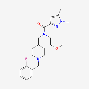 molecular formula C22H31FN4O2 B5170042 N-{[1-(2-fluorobenzyl)-4-piperidinyl]methyl}-N-(2-methoxyethyl)-1,5-dimethyl-1H-pyrazole-3-carboxamide 