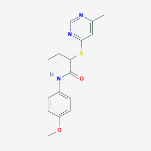 molecular formula C16H19N3O2S B5170080 N-(4-methoxyphenyl)-2-[(6-methyl-4-pyrimidinyl)thio]butanamide 