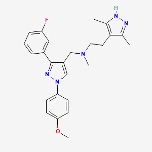 molecular formula C25H28FN5O B5170099 2-(3,5-dimethyl-1H-pyrazol-4-yl)-N-{[3-(3-fluorophenyl)-1-(4-methoxyphenyl)-1H-pyrazol-4-yl]methyl}-N-methylethanamine 