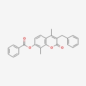 molecular formula C25H20O4 B5170255 3-benzyl-4,8-dimethyl-2-oxo-2H-chromen-7-yl benzoate 