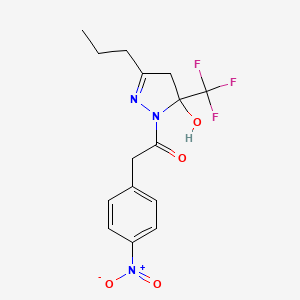 molecular formula C15H16F3N3O4 B5170281 1-[(4-nitrophenyl)acetyl]-3-propyl-5-(trifluoromethyl)-4,5-dihydro-1H-pyrazol-5-ol 