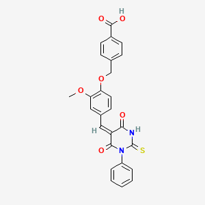 molecular formula C26H20N2O6S B5170381 4-({4-[(4,6-dioxo-1-phenyl-2-thioxotetrahydro-5(2H)-pyrimidinylidene)methyl]-2-methoxyphenoxy}methyl)benzoic acid 