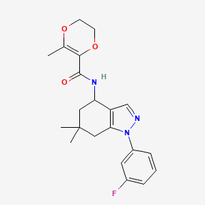 molecular formula C21H24FN3O3 B5170534 N-[1-(3-fluorophenyl)-6,6-dimethyl-4,5,6,7-tetrahydro-1H-indazol-4-yl]-3-methyl-5,6-dihydro-1,4-dioxine-2-carboxamide 