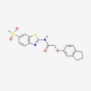 molecular formula C19H18N2O4S2 B5170551 2-(2,3-dihydro-1H-inden-5-yloxy)-N-[6-(methylsulfonyl)-1,3-benzothiazol-2-yl]acetamide 