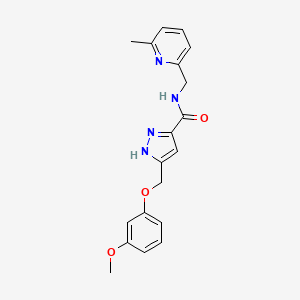 molecular formula C19H20N4O3 B5170649 5-[(3-methoxyphenoxy)methyl]-N-[(6-methyl-2-pyridinyl)methyl]-1H-pyrazole-3-carboxamide 