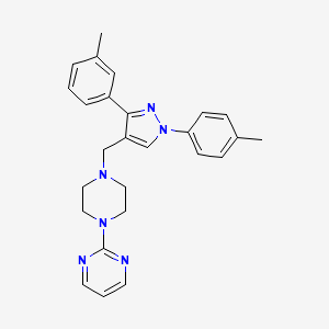 molecular formula C26H28N6 B5170984 2-(4-{[3-(3-methylphenyl)-1-(4-methylphenyl)-1H-pyrazol-4-yl]methyl}-1-piperazinyl)pyrimidine 