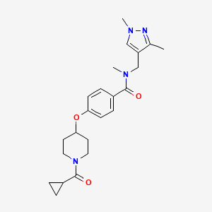 molecular formula C23H30N4O3 B5171159 4-{[1-(cyclopropylcarbonyl)-4-piperidinyl]oxy}-N-[(1,3-dimethyl-1H-pyrazol-4-yl)methyl]-N-methylbenzamide 