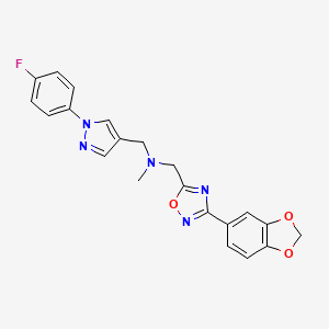 molecular formula C21H18FN5O3 B5171688 1-[3-(1,3-benzodioxol-5-yl)-1,2,4-oxadiazol-5-yl]-N-{[1-(4-fluorophenyl)-1H-pyrazol-4-yl]methyl}-N-methylmethanamine 