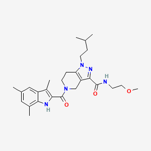 molecular formula C27H37N5O3 B5171790 N-(2-methoxyethyl)-1-(3-methylbutyl)-5-[(3,5,7-trimethyl-1H-indol-2-yl)carbonyl]-4,5,6,7-tetrahydro-1H-pyrazolo[4,3-c]pyridine-3-carboxamide 