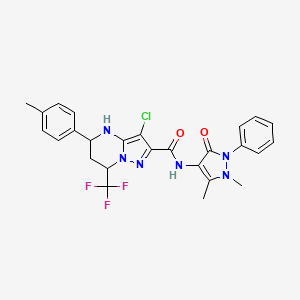 molecular formula C26H24ClF3N6O2 B5171817 3-chloro-N-(1,5-dimethyl-3-oxo-2-phenyl-2,3-dihydro-1H-pyrazol-4-yl)-5-(4-methylphenyl)-7-(trifluoromethyl)-4,5,6,7-tetrahydropyrazolo[1,5-a]pyrimidine-2-carboxamide CAS No. 6076-67-1
