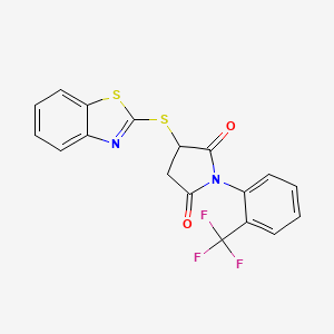 molecular formula C18H11F3N2O2S2 B5171847 3-(1,3-benzothiazol-2-ylthio)-1-[2-(trifluoromethyl)phenyl]-2,5-pyrrolidinedione 