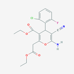 molecular formula C19H18ClFN2O5 B5171856 ethyl 6-amino-4-(2-chloro-6-fluorophenyl)-5-cyano-2-(2-ethoxy-2-oxoethyl)-4H-pyran-3-carboxylate 