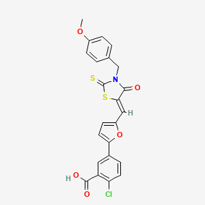 molecular formula C23H16ClNO5S2 B5171895 2-chloro-5-(5-{[3-(4-methoxybenzyl)-4-oxo-2-thioxo-1,3-thiazolidin-5-ylidene]methyl}-2-furyl)benzoic acid 
