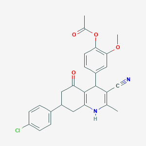 molecular formula C26H23ClN2O4 B5172104 4-[7-(4-chlorophenyl)-3-cyano-2-methyl-5-oxo-1,4,5,6,7,8-hexahydro-4-quinolinyl]-2-methoxyphenyl acetate 