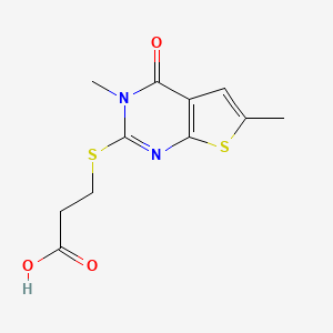 molecular formula C11H12N2O3S2 B5172193 3-[(3,6-dimethyl-4-oxo-3,4-dihydrothieno[2,3-d]pyrimidin-2-yl)thio]propanoic acid 