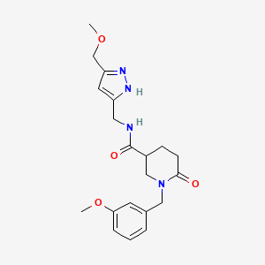 molecular formula C20H26N4O4 B5172261 1-(3-methoxybenzyl)-N-{[5-(methoxymethyl)-1H-pyrazol-3-yl]methyl}-6-oxo-3-piperidinecarboxamide 