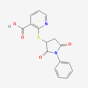 molecular formula C16H12N2O4S B5172291 2-[(2,5-dioxo-1-phenyl-3-pyrrolidinyl)thio]nicotinic acid 
