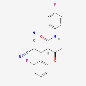 molecular formula C20H15F2N3O2 B5172312 2-acetyl-4,4-dicyano-3-(2-fluorophenyl)-N-(4-fluorophenyl)butanamide 
