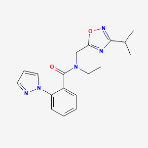 molecular formula C18H21N5O2 B5172348 N-ethyl-N-[(3-isopropyl-1,2,4-oxadiazol-5-yl)methyl]-2-(1H-pyrazol-1-yl)benzamide 